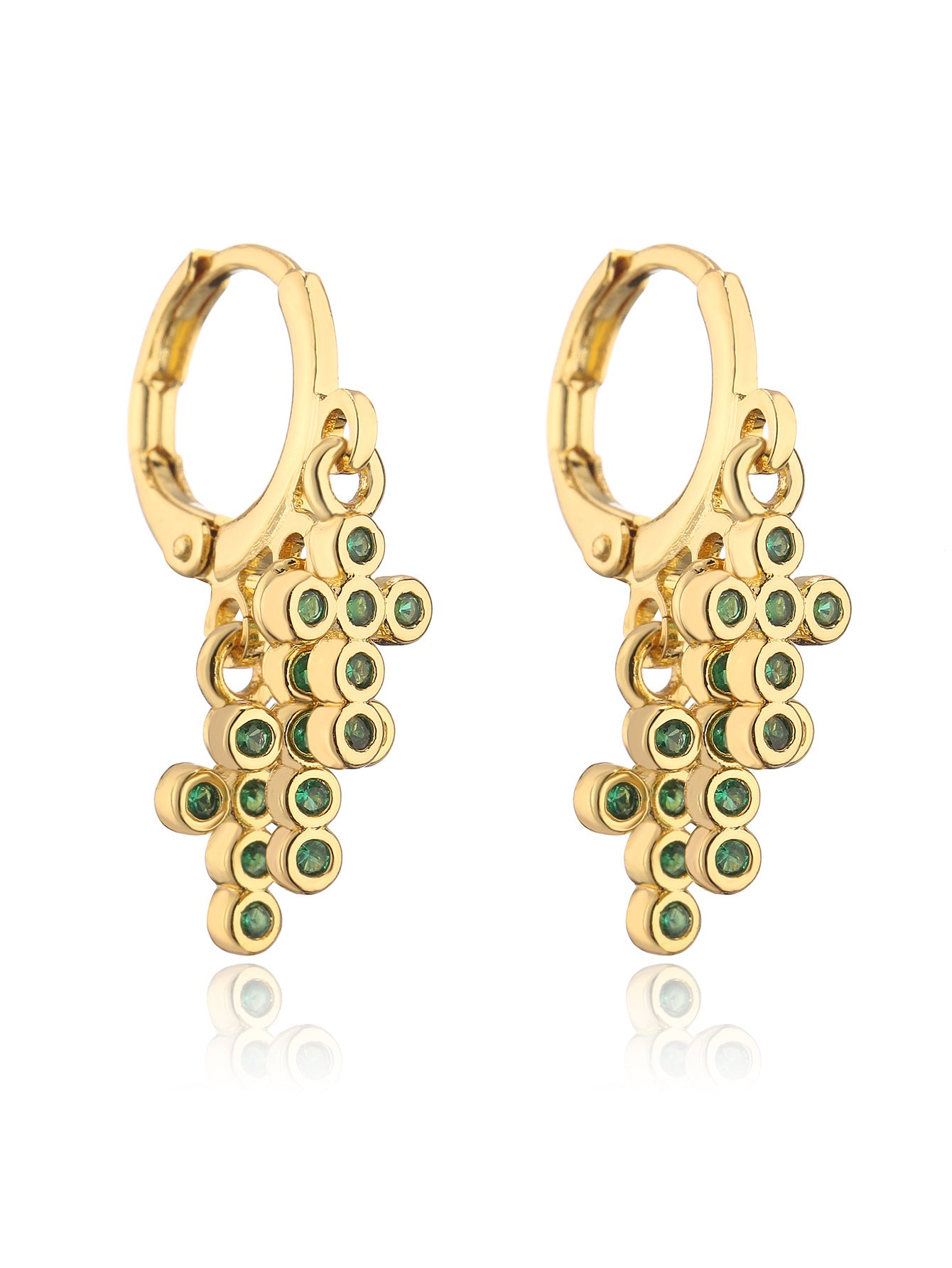 Geometric Pendant Earrings for Women with Copper Base Plated in 18K Gold and Micro-Pave Zirconia
