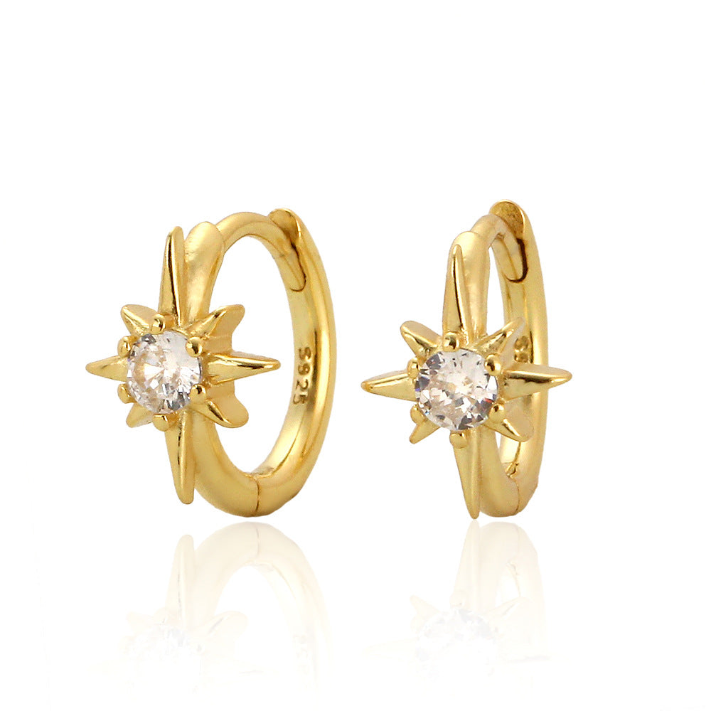 Orecchini a Cerchio da Donna Sweet Streetwear in Argento Sterling 925 con Stella Geometrica e Zirconi Incastonati
