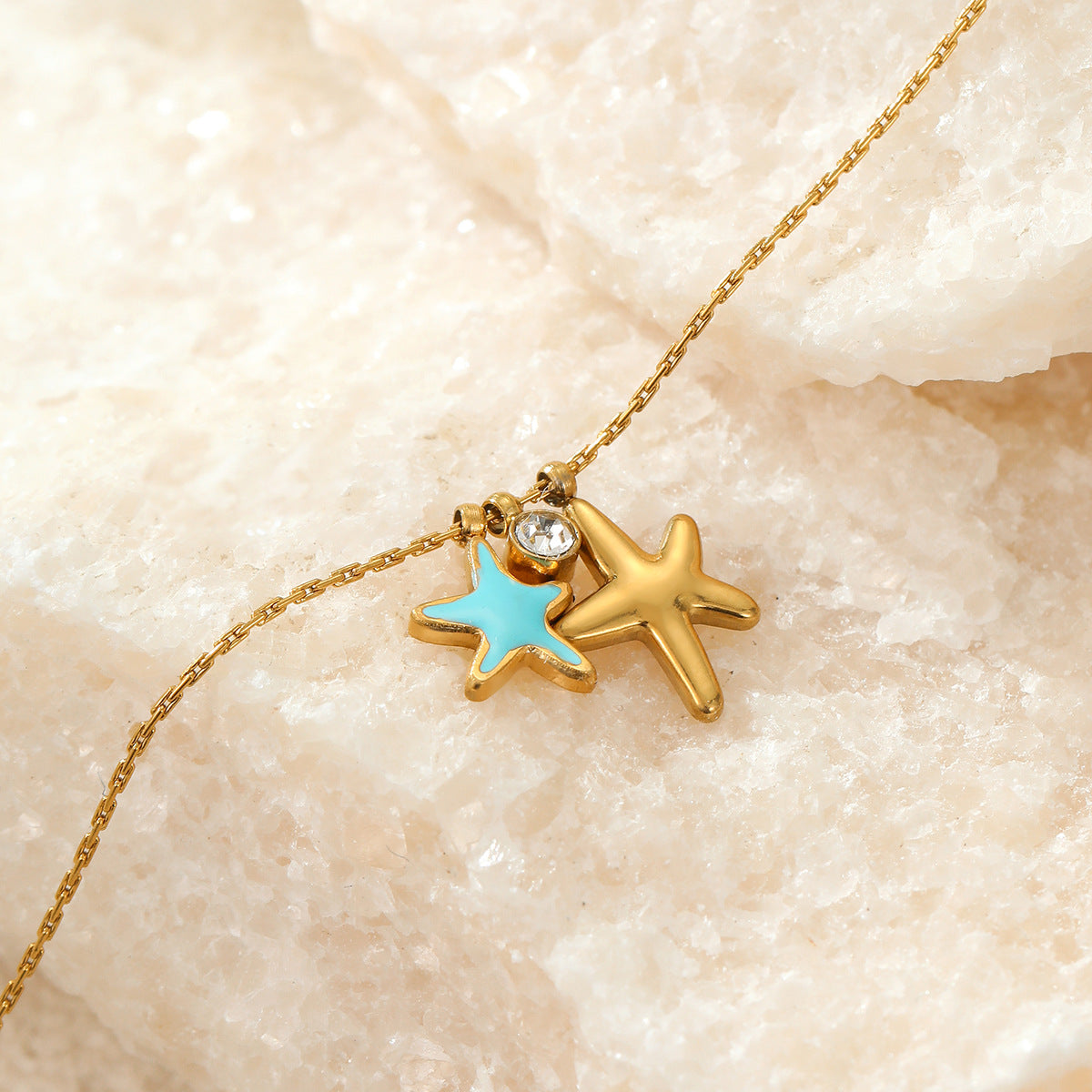 Collana alla Moda con Ciondolo a Stella Geometrica in Acciaio Inossidabile con Placcatura in Oro 18K da Donna, Stile Vacanza Estiva al Mare