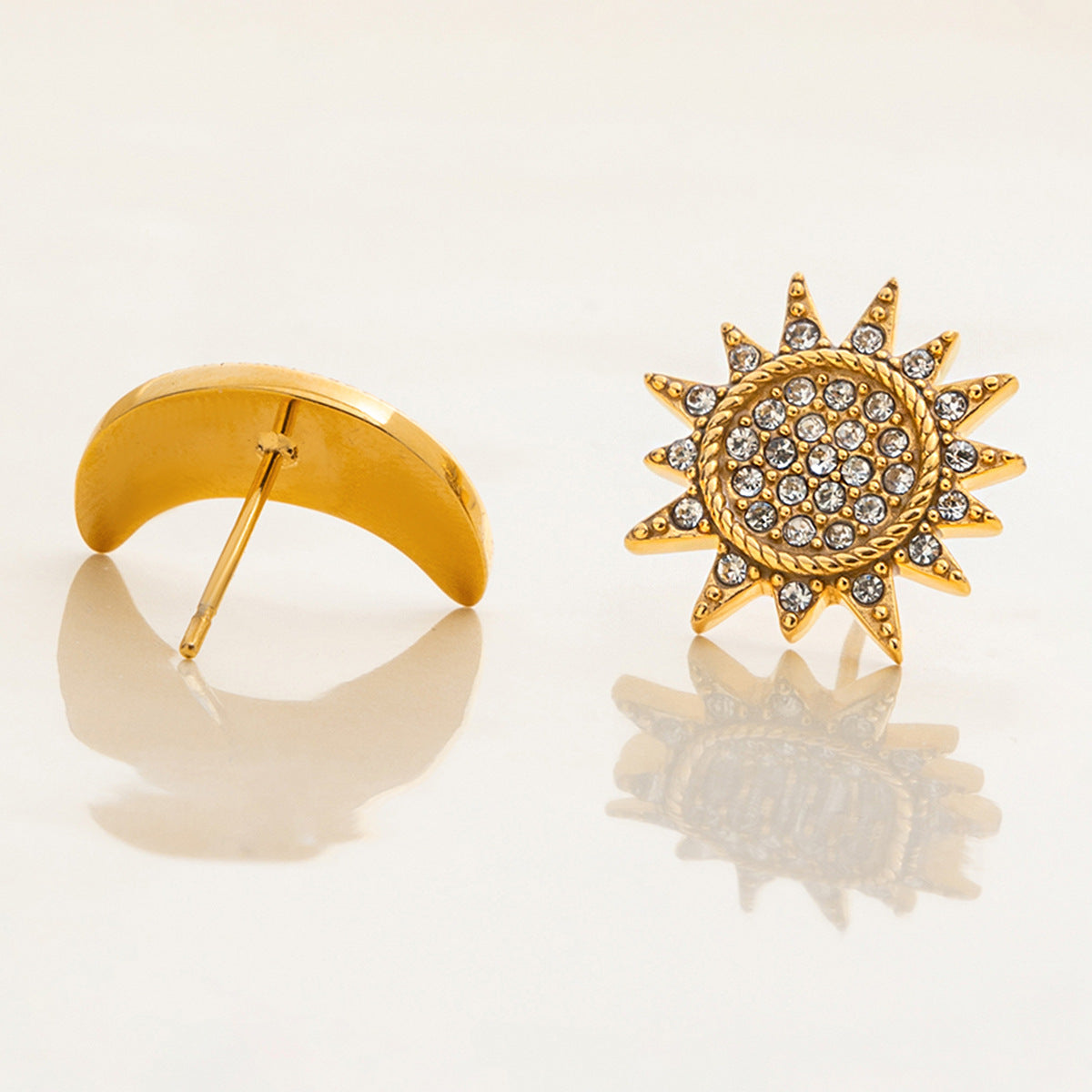 Pendientes de lujo de acero inoxidable con diseño geométrico en forma de sol y circonitas incrustadas para mujer, aretes hipoalergénicos de acero de titanio chapado