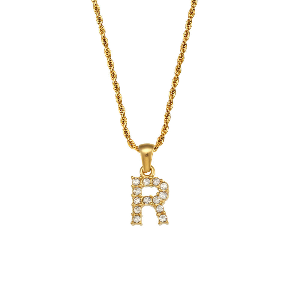 Collana da donna minimalista con pendente a lettera in stile Ins, catena in acciaio inossidabile e pendente in acciaio al titanio placcato