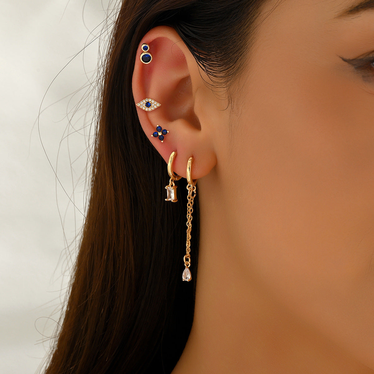 Pendientes de Tachuela Geométricos Minimalistas de Cobre con Incrustaciones de Circonita para Mujer, Conjunto de Pendientes de Moda listos para la Oficina