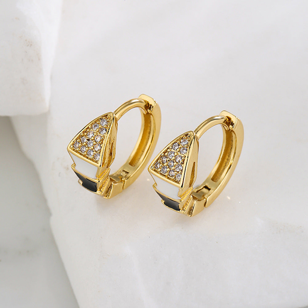 Orecchini geometrici in stile bohémien in rame con placcatura in oro 18 carati e smalto con zirconi