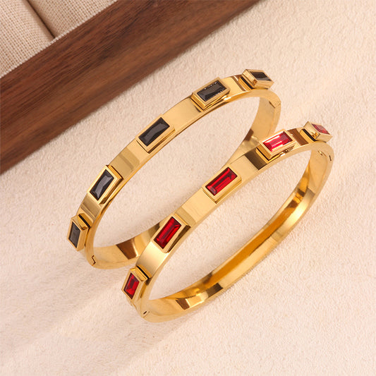 Elegant Vintage Oval Geometric Stainless Steel Plated Bracelet with Cubic Zirconia Colorful Stones Retro Clasp for Unisex
