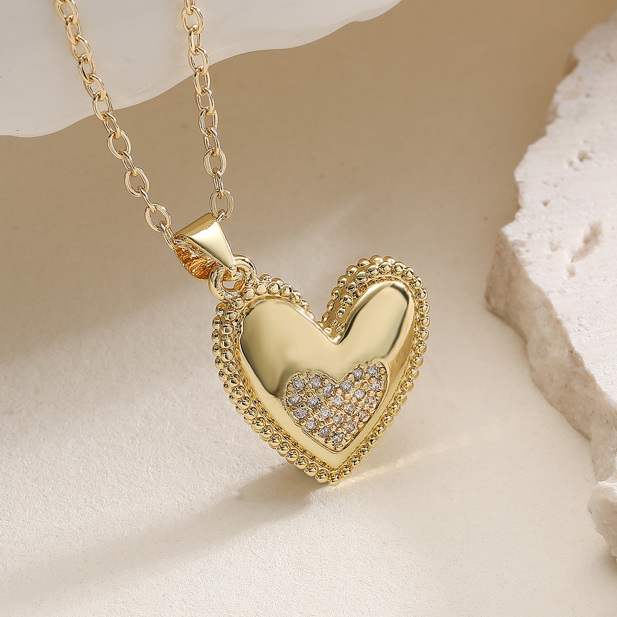Minimalist 18K Gold Plated Brass Heart Horse Pendant Necklace with Cubic Zirconia