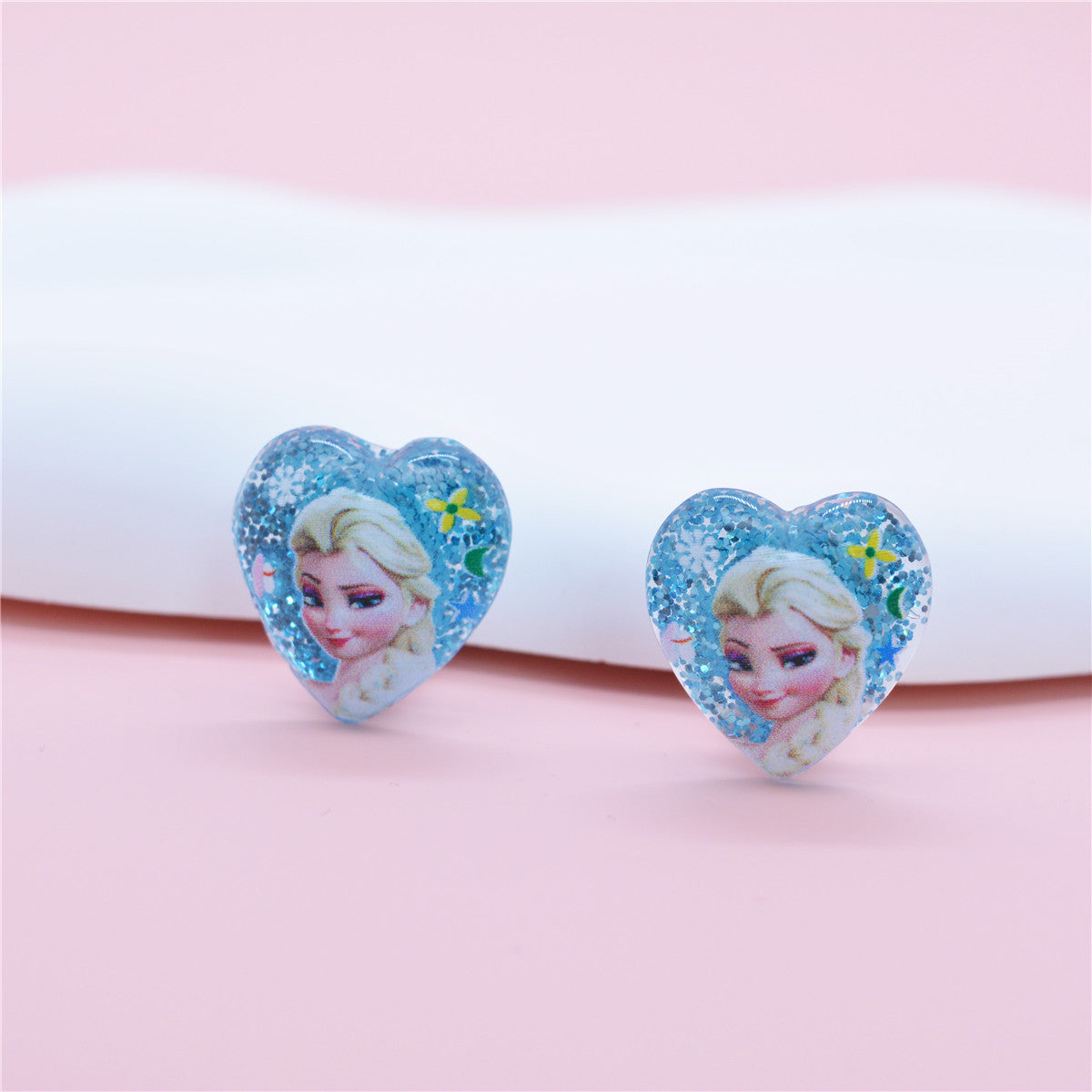 Cartoon Elsa Princess Necklace Set for Kids with Resin Pendant on Beaded Chain Adjustable for Ages 0-10 Years