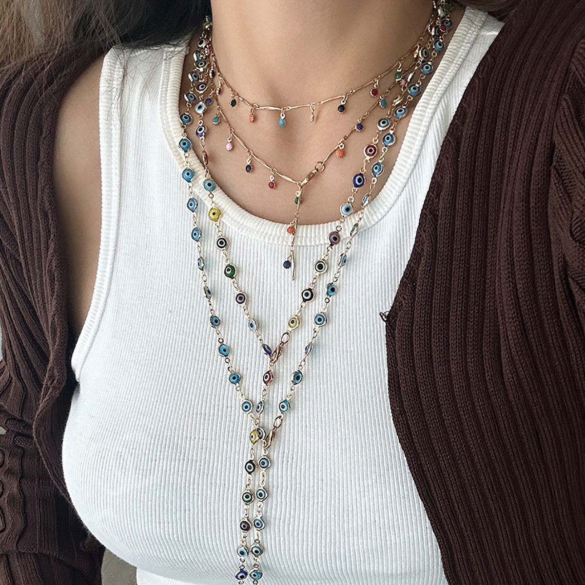 Collar largo bohemio chic con colgante en forma de corazón para mujer con detalle de borla, chapado en cobre, cadena tipo O, estilo para llevar en capas