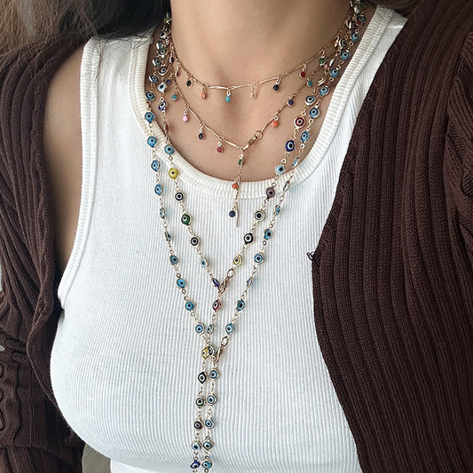 Collana lunga con pendente a cuore in stile Boho Chic da donna con nappina, placcata in rame, catena a maglie, stile a strati