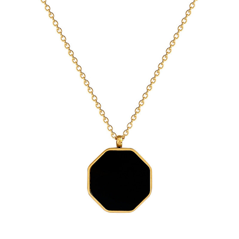 Minimalist Hexagonal Shell Pendant Necklace in Titanium Steel with Gold Plating for Women and Men