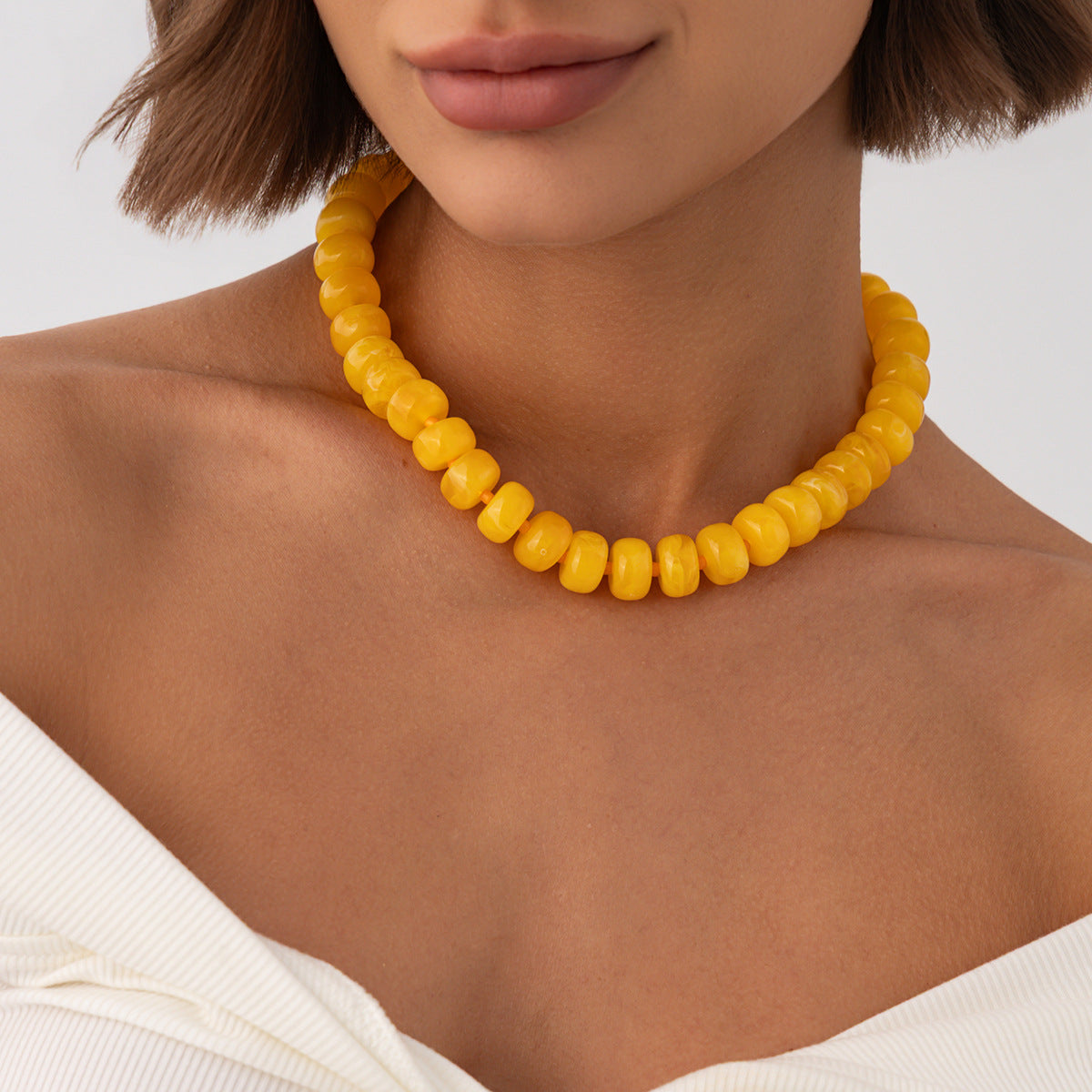 Sweet Geometric Gradient Resin Beaded Necklace Stainless Steel Chain Women's Jewelry