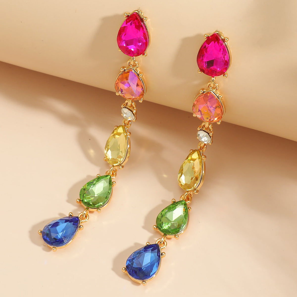 Fashionable Water-Drop and Geometric Alloy Stud Earrings with Crystal Inlay for Women