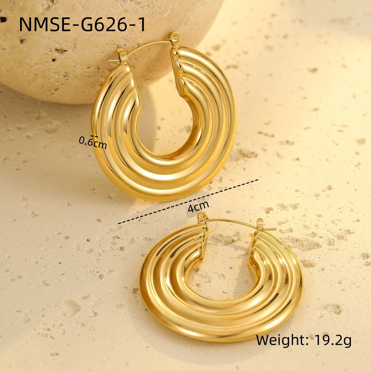Orecchini da donna in acciaio inossidabile cavi a U in stile vintage con placcatura in oro 18 carati