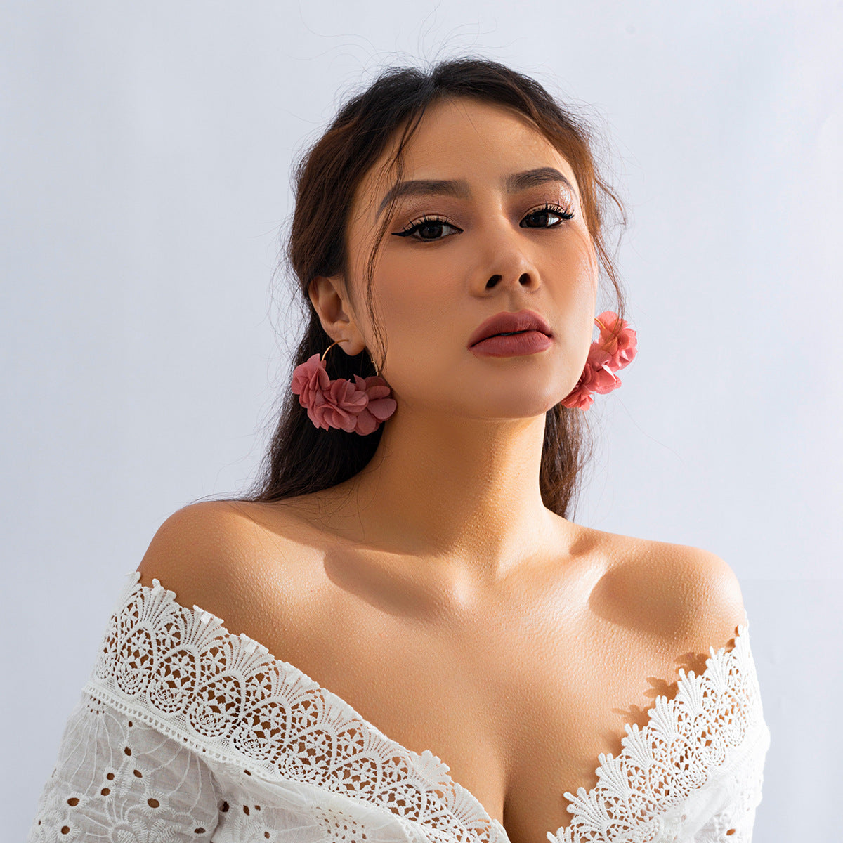 Bohemian Sweet Floral Plated Alloy Earrings with Colorful Tassel Fabric Rose Design for Women