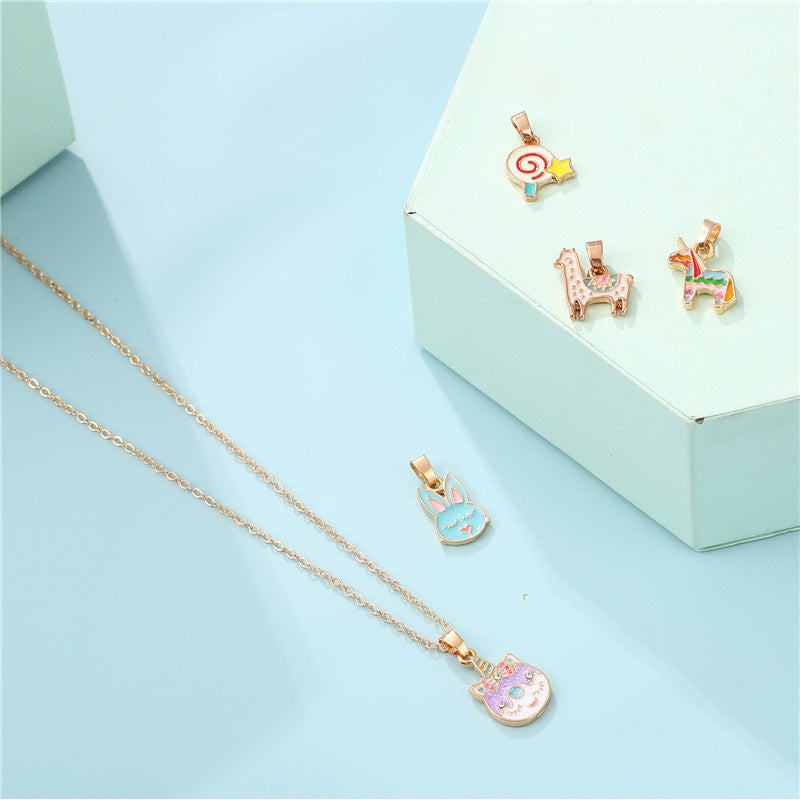Collar de cadena con dije de aleación y diseño de animales de caricatura con goteo de aceite para niños