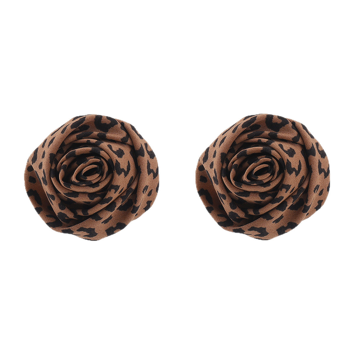 Fashionable Floral Leopard Print Rose Fabric Stud Earrings for Women with Alloy Base and Handcrafted Finish