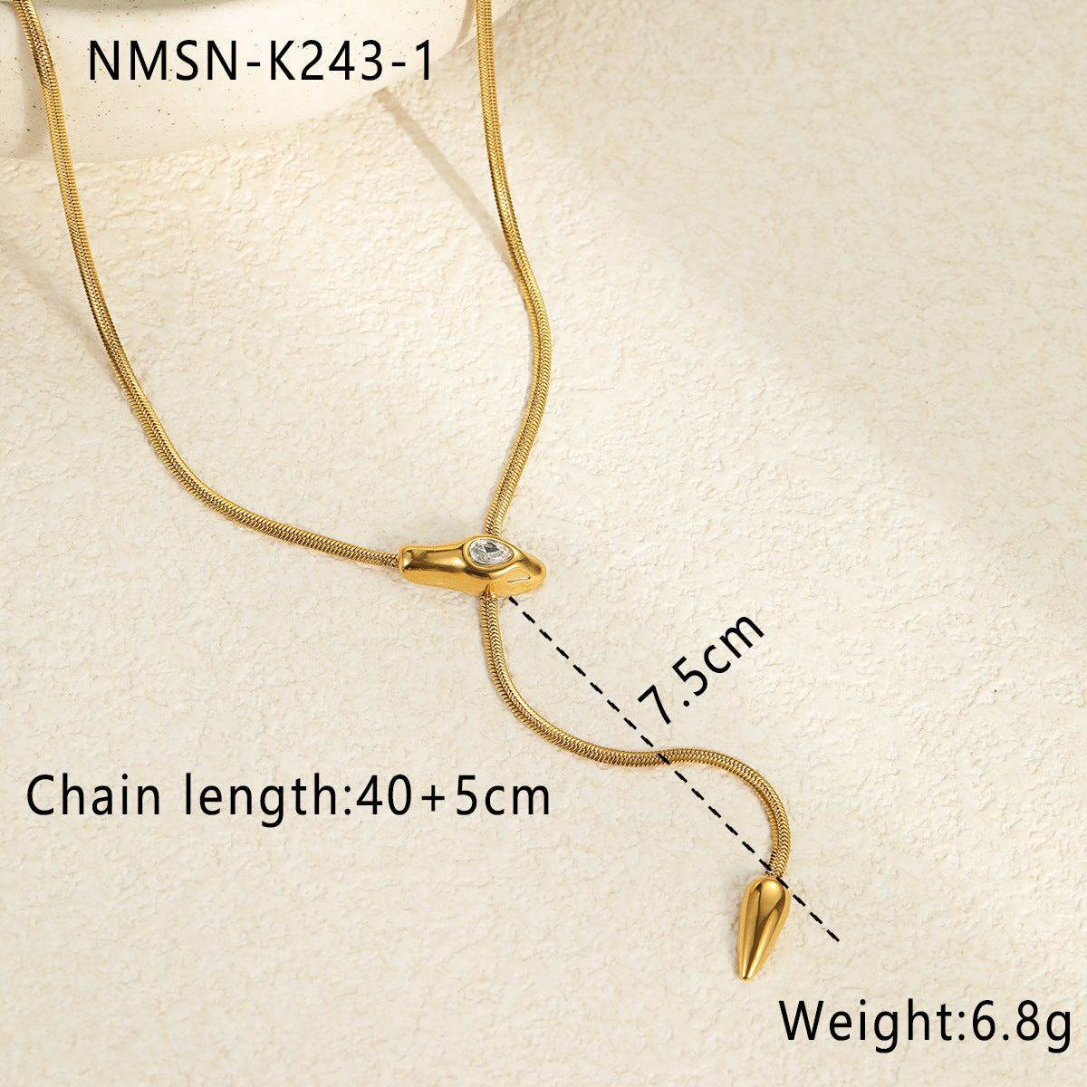 Collana da donna alla moda in acciaio inossidabile a forma di serpente con intarsio in zircone, catena clavicola retrò minimalista