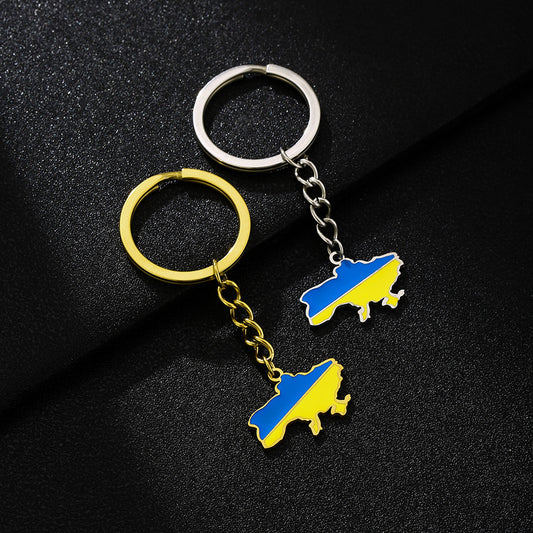 Vintage Ethnic Style Enamel Stainless Steel Keychain Pendant with Ukrainian Motif