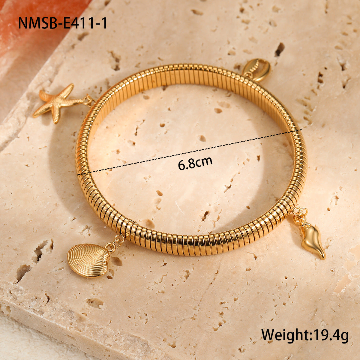 Elegante bracciale placcato in acciaio inossidabile a forma di stella, geometrico, con ciondolo a stella e conchiglia per donna