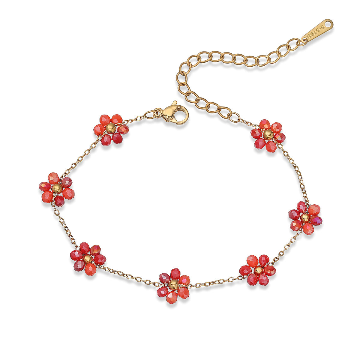 Fashion 18K Gold Plated Floral Beaded Stainless Steel Bracelet for Women
