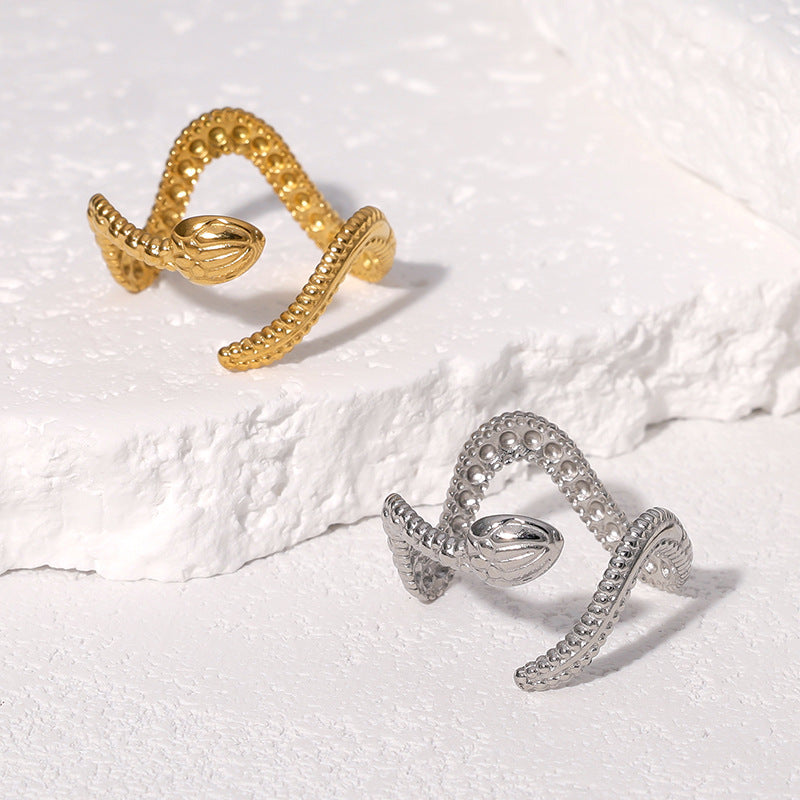 Minimalist 18K Gold Plated Stainless Steel Snake Open Ring for Women