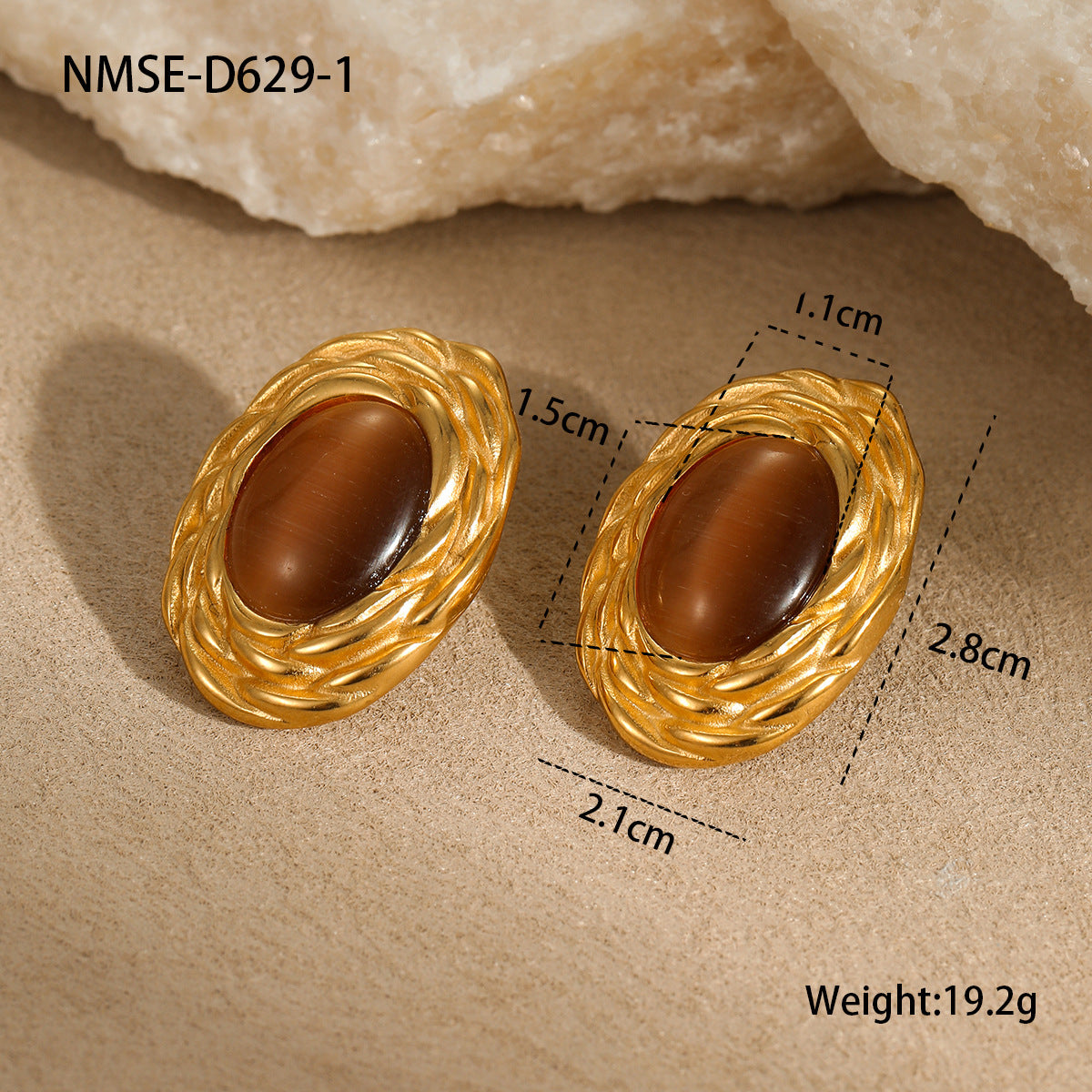 Pendientes de Ojo de Gato Geométricos de Estilo Vintage en Acero Inoxidable con Baño de Oro de 18K para Mujer