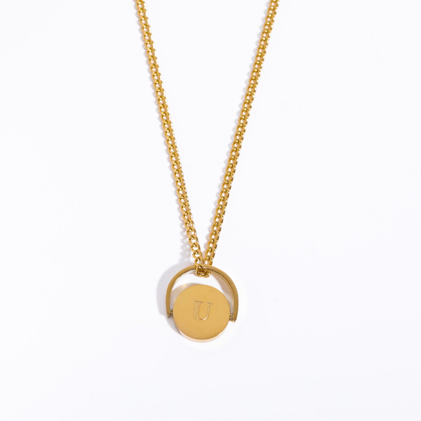 Minimalist Letter Shape Titanium Steel Pendant Necklace with Enamel Finish and Oval Stainless Steel Charm on O-Chain for Women