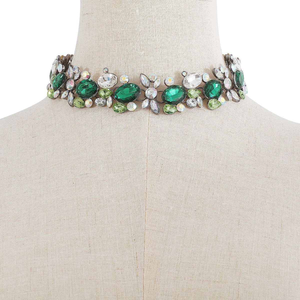 Collar llamativo de aleación chapada con incrustaciones de diamantes de imitación, diseño geométrico vintage atrevido, para mujer