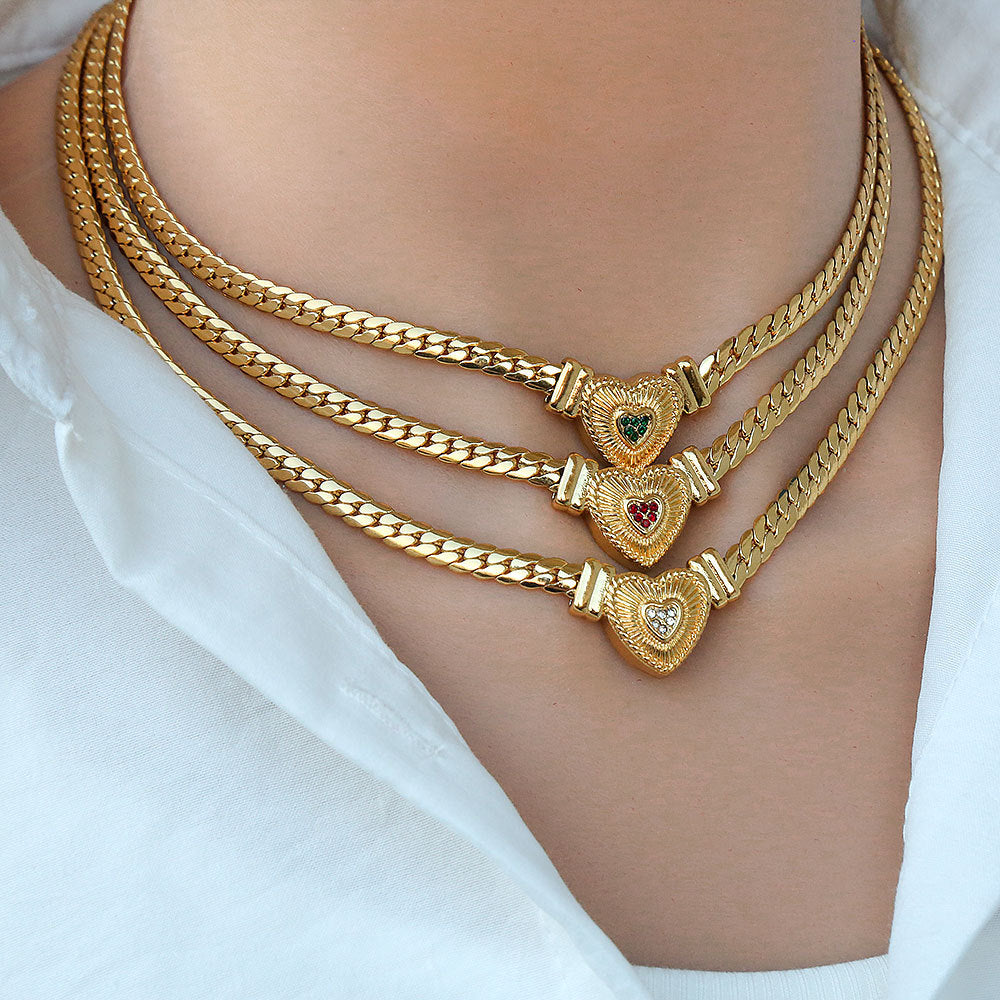 Collana da donna a catena cubana in acciaio al titanio placcato oro 18 carati con pendente a forma di cuore e elettrocardiogramma, stile Hip Hop