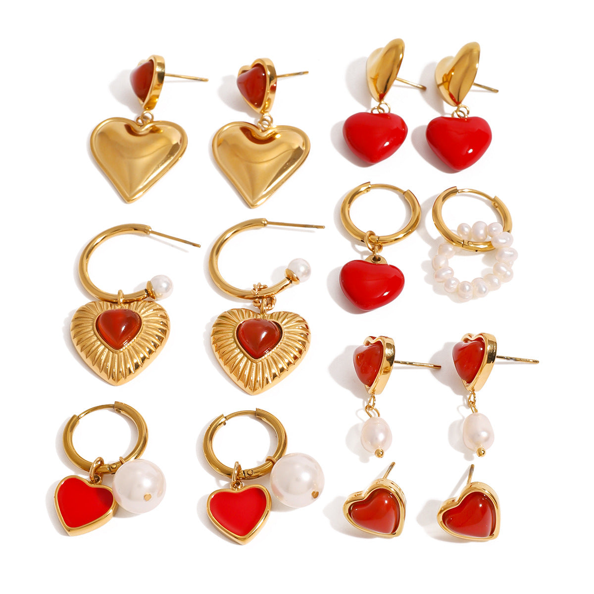 Orecchini minimalisti in acciaio inossidabile smaltato a forma di cuore con perle per donna
