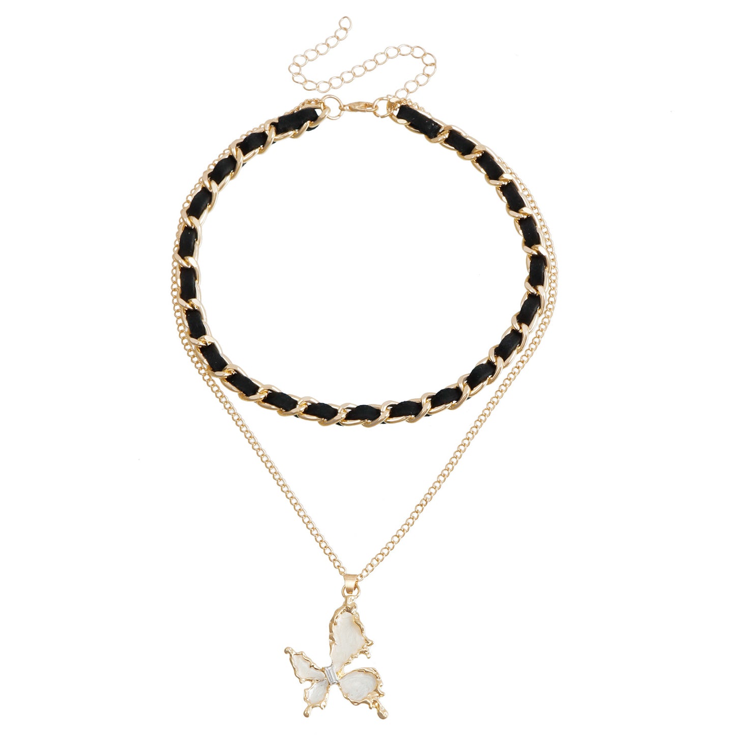 Sweet and Edgy Cross and Butterfly Pendant Alloy Choker Necklace for Women with Plated Finish