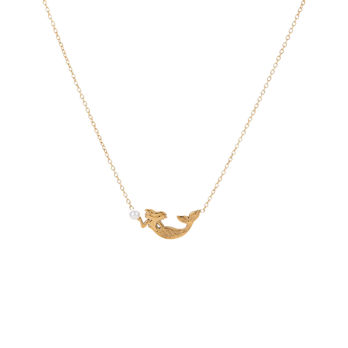 Collana in Acciaio Inossidabile con Design a Sirena, Placcata Oro 18K, Design Geometrico, Catena per Clavicole Ipoallergenica per Donne