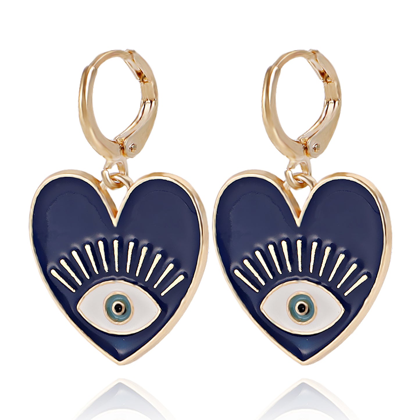 Pendientes Dulces en Forma de Corazón de Ojo de Demonio de Aleación con Acabado Galvanizado para Mujer