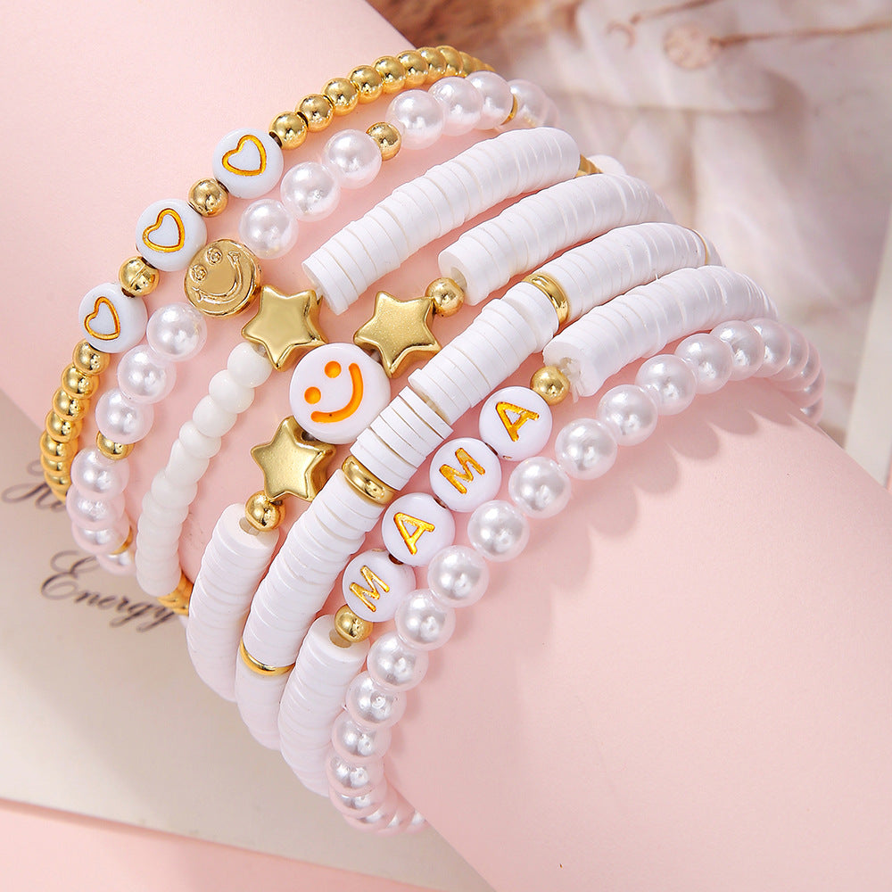 Bohemian Resin and Acrylic Beaded Bracelet Set with Geometric Star and Smile Charms