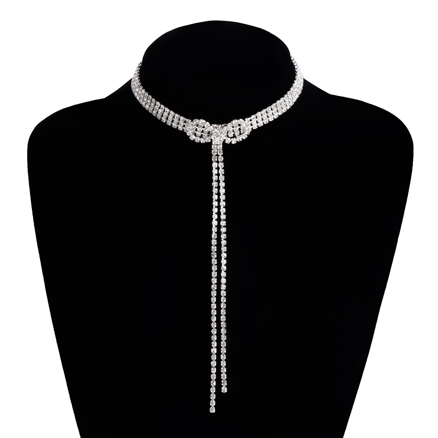 Fashionable Bowknot Pendant Necklace for Women with Rhinestone Inlay and Plated Metal Chain in Clavicle Length