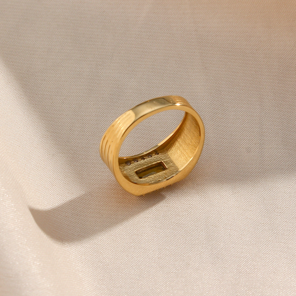 Casual Geometric Stainless Steel Ring with 18K Gold Plating and Cubic Zirconia Inlay for Women