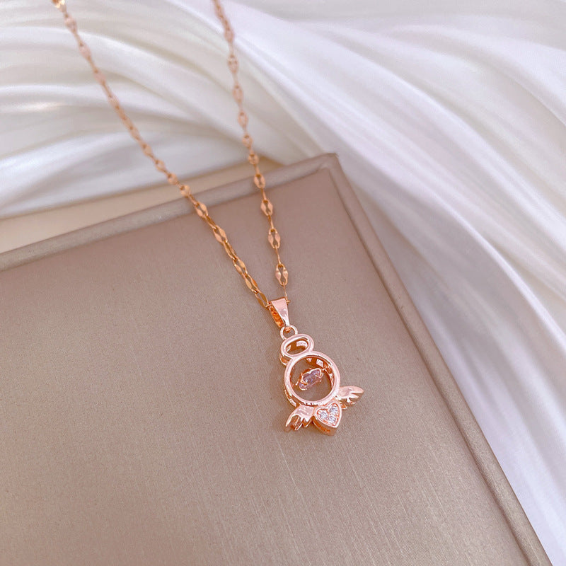 Elegante Collar con Colgante de Ángel para Mujer y Hombre con Forma Geométrica, Cadena de Acero Inoxidable, Motivo Lunar, Gargantilla de Lujo Ligera
