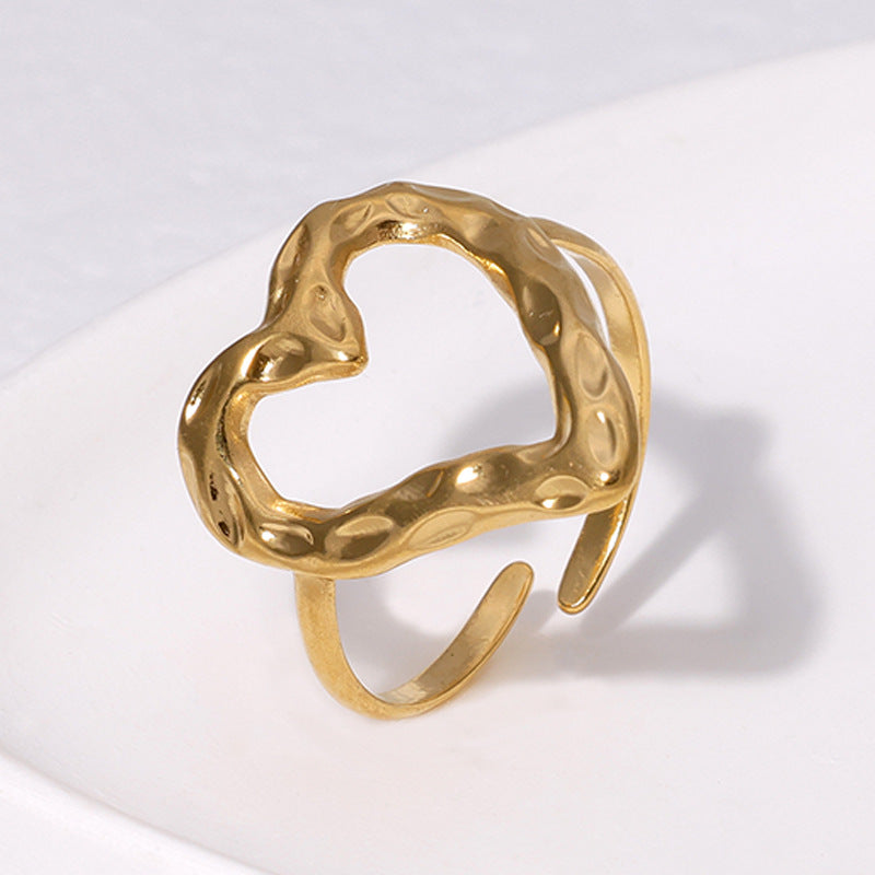 Anello regolabile in acciaio inossidabile placcato oro 18 carati a forma di cuore, stile minimalista, per donna