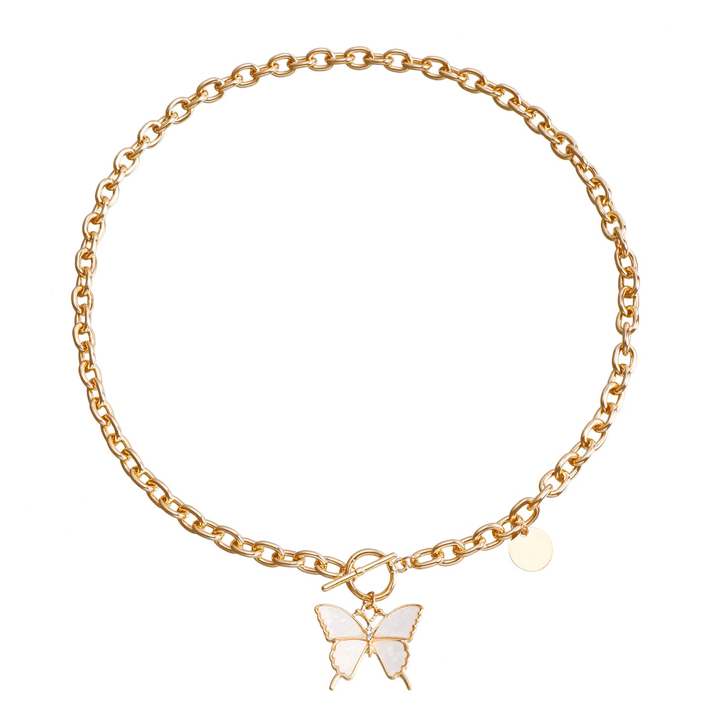 Minimalist Luxury Geometric Black Imitation Mother of Pearl Lock Pendant Aluminum Alloy Chain Necklace for Women