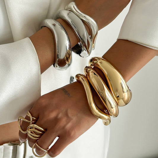 Minimalist Geometric Open Bangle Bracelet for Women Alloy with Electroplated Finish