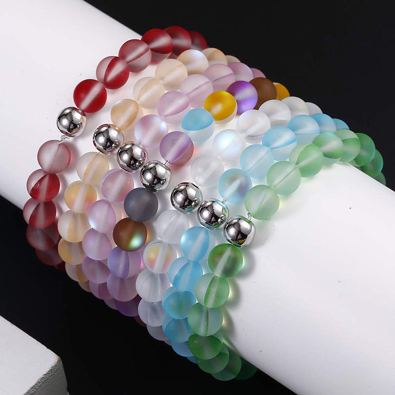 Colorful Moonstone Round Beaded Stretch Bracelet 8mm Unisex Handmade Jewelry