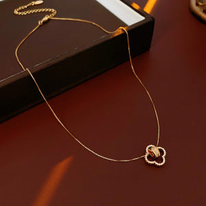 Collana con Ciondolo Vintage a Occhio di Tigre Geometrico Placcata Oro 18K Lunga per Maglione da Donna