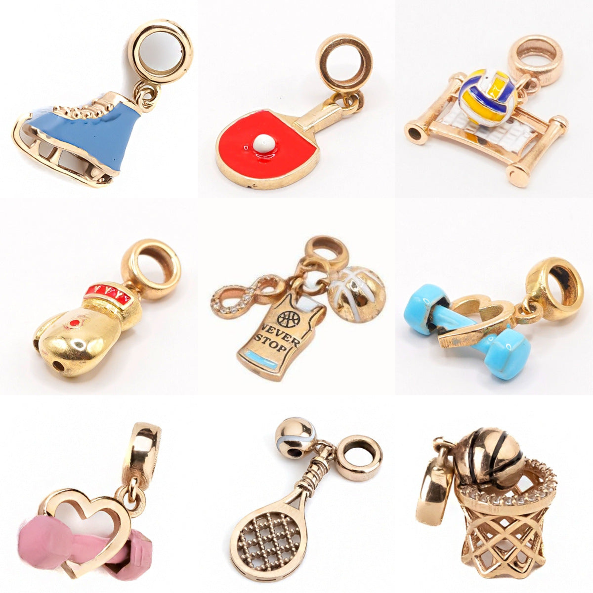 Sporty Stainless Steel Barbell Charm Bar PVD 18K Gold Plated Ball Chain Necklace Unisex