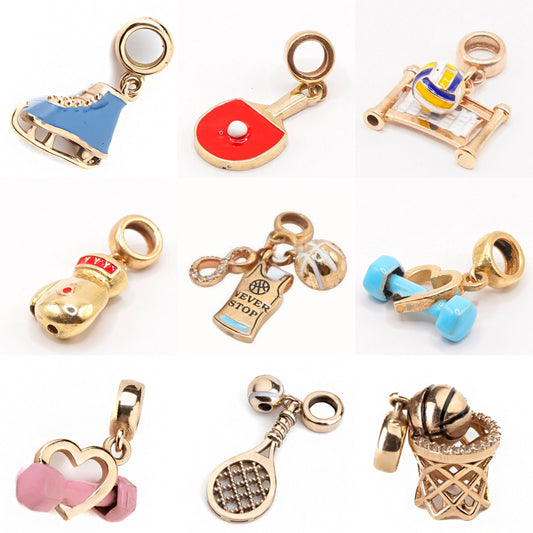 Sporty Stainless Steel Barbell Charm Bar PVD 18K Gold Plated Ball Chain Necklace Unisex
