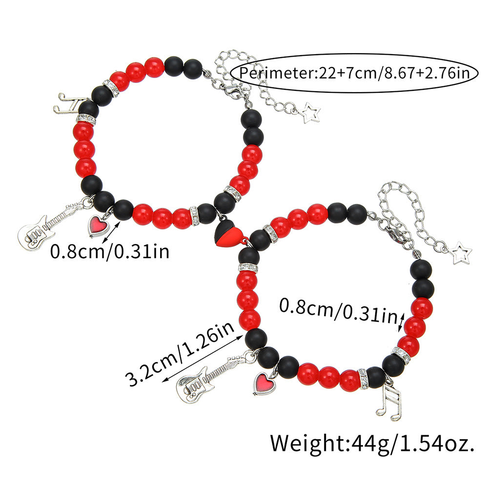 Set di braccialetti magnetici da donna con stella geometrica, nota musicale, cuore, per chitarra, con perline in lega e lavorazione artigianale