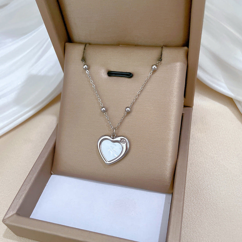 Minimalist Heart-Shaped Titanium Steel Plated Necklace with Shell Pendant for Women