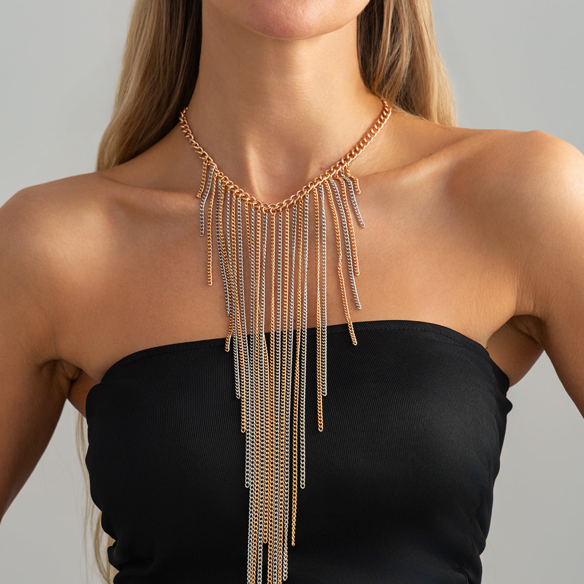 Luxury Geometric Iron Plated Layered Fringe Necklace for Women