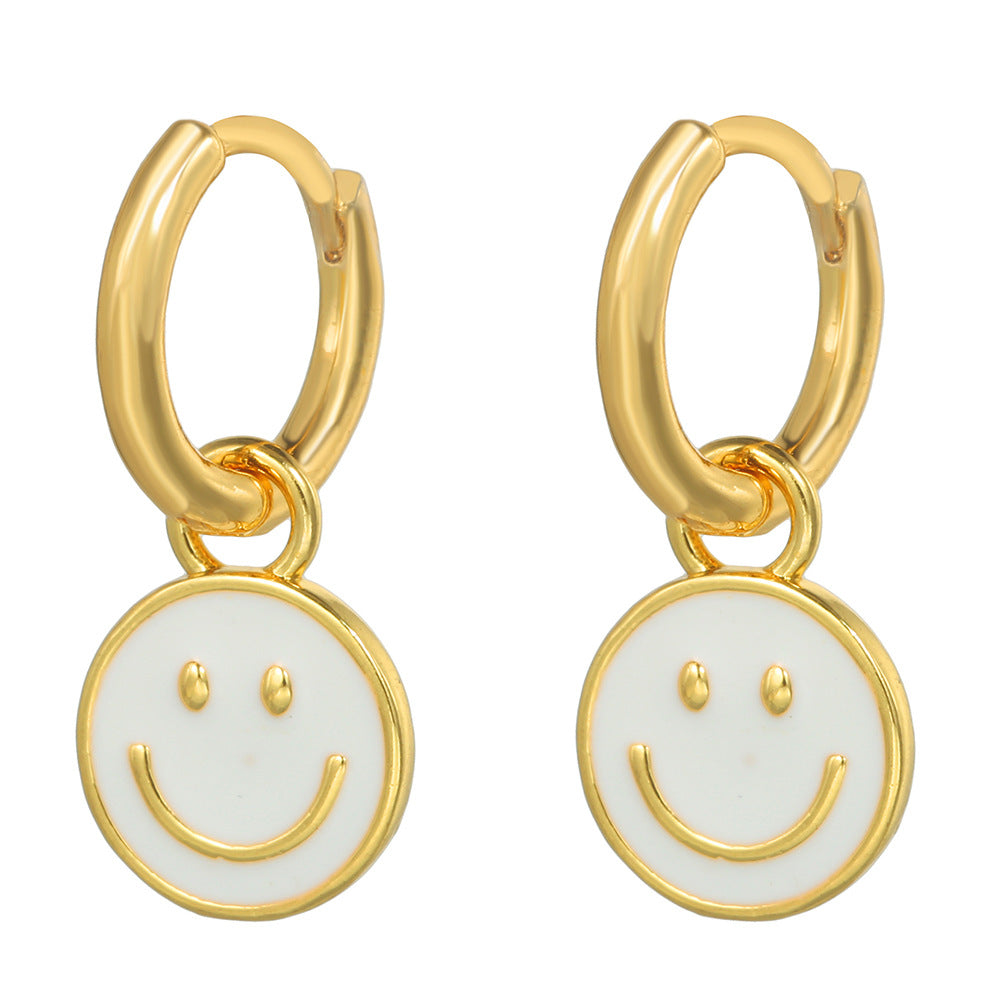 Vintage Geometric Round Brass Drip Oil Earrings with Cubic Zirconia