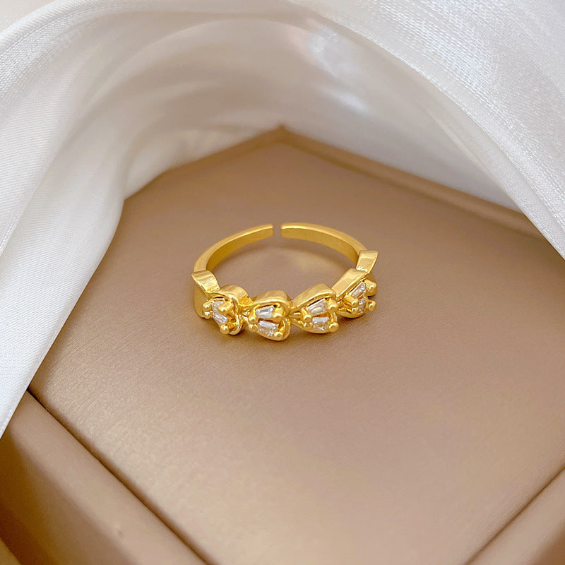 Cute Kawaii Style Heart-Shaped Gold-Plated Brass Adjustable Ring for Women