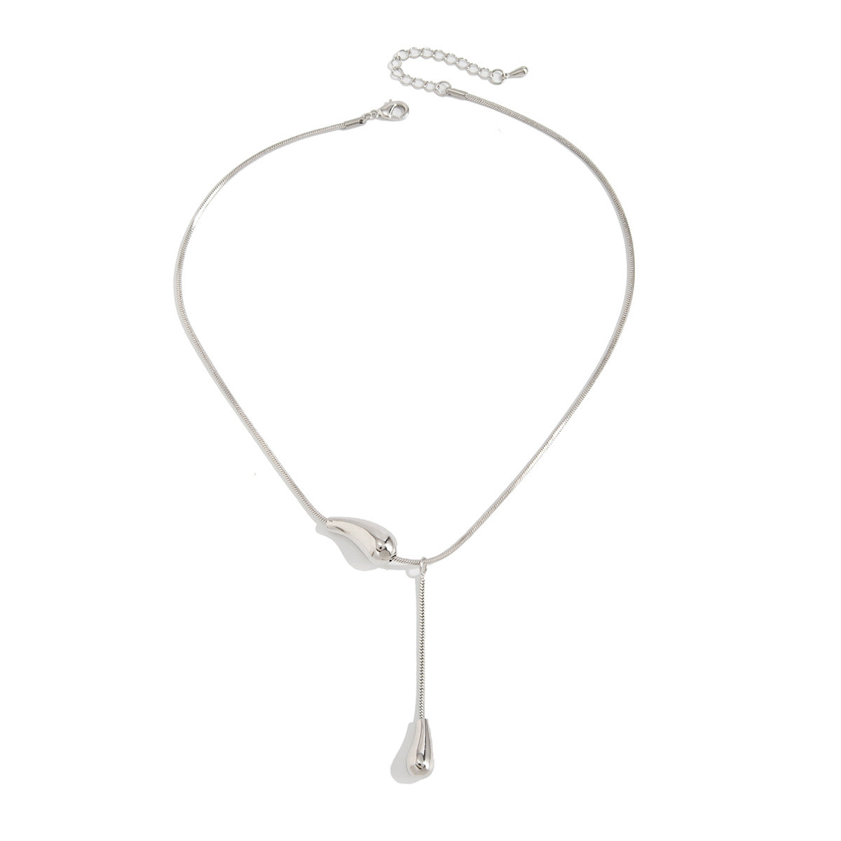 Minimalist Geometric Teardrop Stainless Steel Plated Pendant Necklace Snake Chain for Women