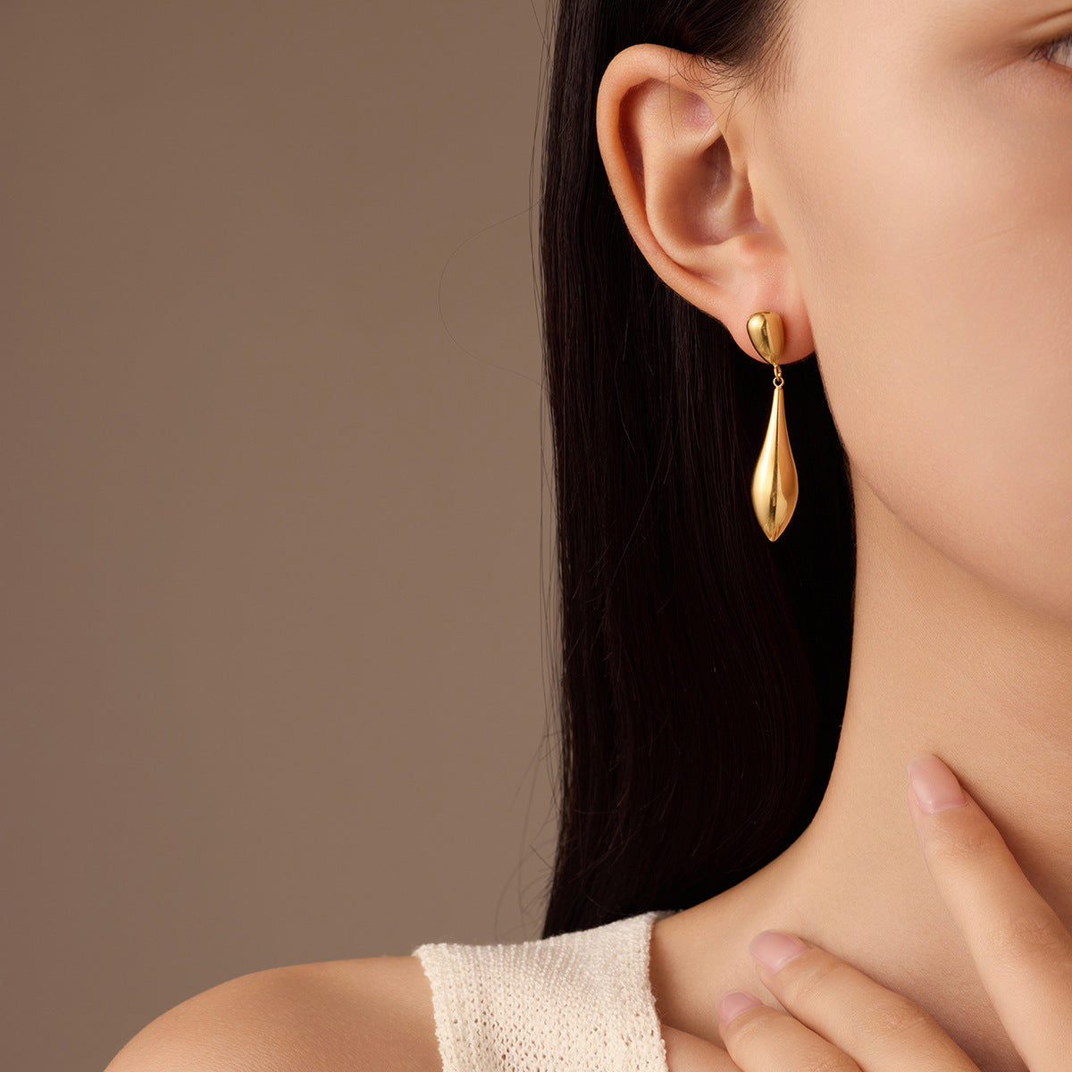 Fashionable Irregular Teardrop-Shaped Stainless Steel Earrings with 18K Gold Plating for Women